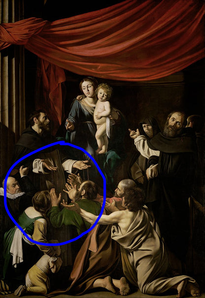 'Madonna of the Rosary' by Caravaggio (detail)