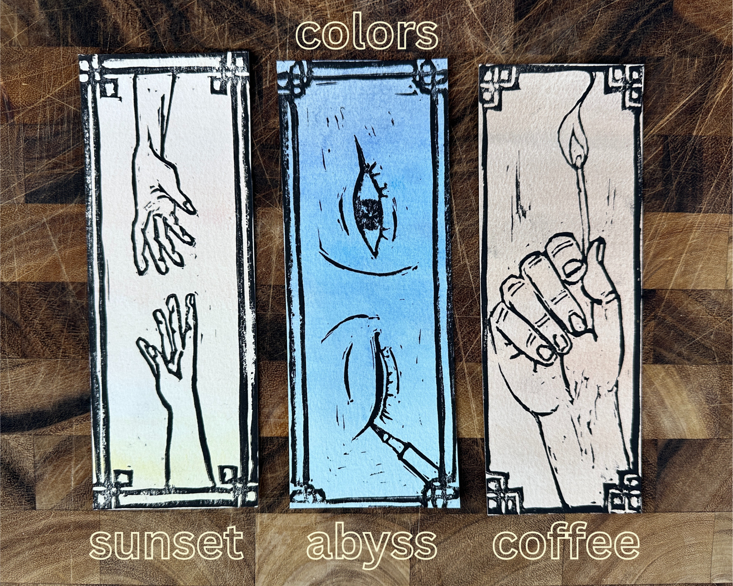 Liberation linocut bookmark series